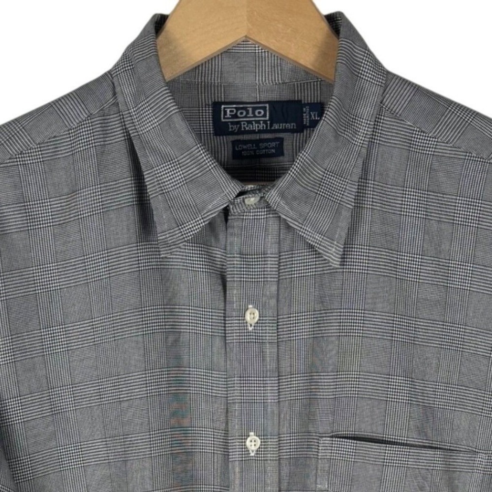 Polo Ralph Lauren Lowell Sport Glen Plaid Cotton Shirt Mens XL Black White